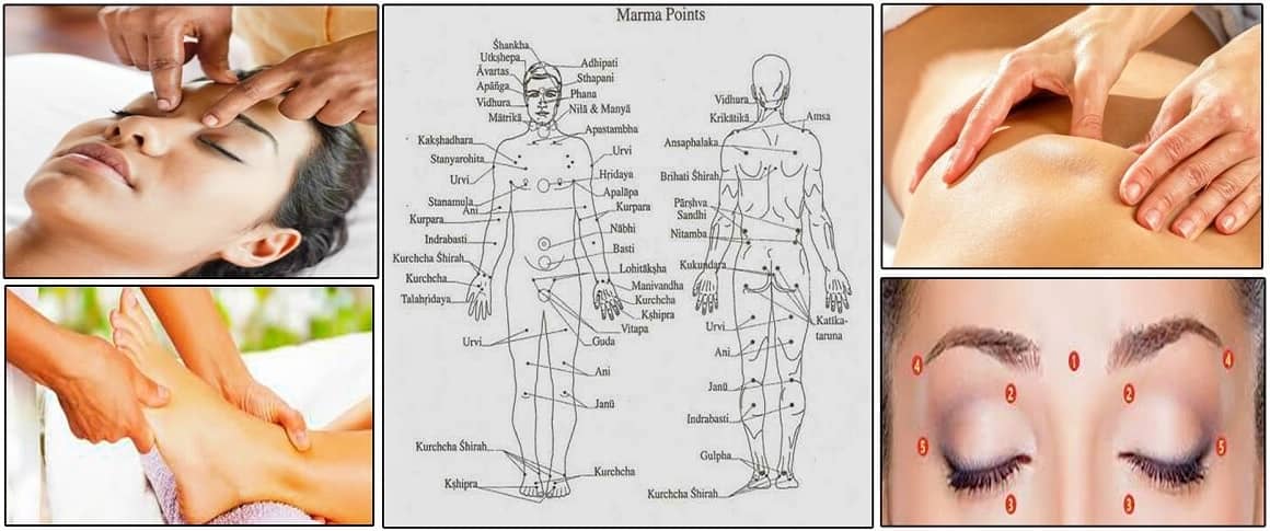 Illustration de différents points de Marmathérapie